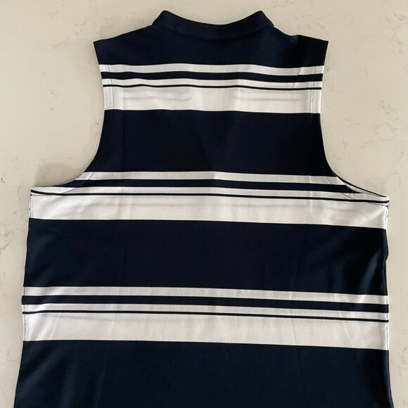 Puma W Cloudspun V Stripe Sleeveless Mandarin Collar Polo Top Navy + White Sz XS - Picture 5 of 9